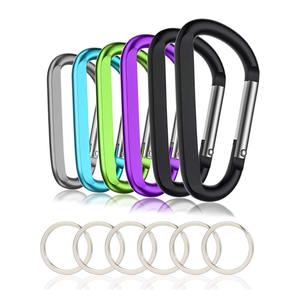 6PCS Black Carabiner Caribeaner Clip,3" Large Aluminum D Ring Shape Carabeaner with 6PCS Keyring Keychain Hook…