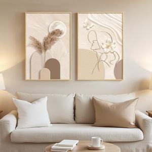 Framed Neutral Abstract Wall Art, Set of 2 Tan and Cream Beige Canvas Prints Paintings Artwork for Walls, Woman Silhouette Pictures for Living Room Dining Room Bedroom Office Wall Decor 16x24 Inch Framed Neutral Abstract Wall Art, Set of 2 Tan and Cream Beige Canvas Prints Paintings Artwork for Walls, Woman Silhouette Pictures for Living Room Dining Room Bedroom Office Wall Decor 16x24 Inch