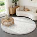 Ophanie White Round Rug 6Ft Circle Area Rug, Aesthetic Room Decor, Fluffy Fuzzy Bedroom Carpet, Plush Soft Shaggy Living Room Rugs for Kids Home Decor, Nursery