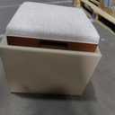 Beige Teddy Storage Ottoman, 18.5" Cube with Tray, Comfy Foot Rest and Multi-Purpose Uses, Home Decor Space Saving Solution