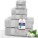 TEXTILOM 100% Turkish Cotton 5 Pcs Luxury Bath Towels, Soft & Absorbent Bathroom Towels Set (2 Bath Towel, 1 Hand Towel, 2 Washcloths)- Light Grey
