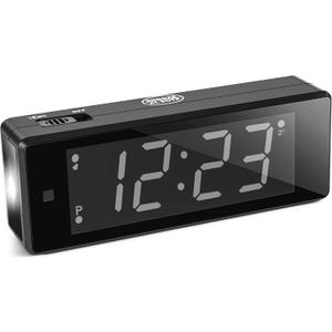 Digital Alarm Clock Battery Operated Night Visiable with Upgraded LED/LCD Time Display, Flashlight,Small Travel Clock for Bedroom Bedside (White Display)