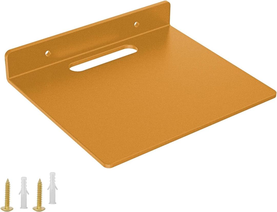Small Floating Shelf 3mm Thick, 6.5 inch, Wall Shelf, Metal Floating Shelves for Echo, Cameras, Small Speaker, Wall Shelves for Bathroom, Living Room, Bedroom (Gold)