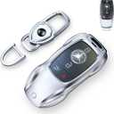 for Benz Key Fob Cover,Fit A B C E G S R Class SL SLC CLS CLA GLB GLC GLE GLS AMG CLK ML SLK Key Case Shell (Fashion Silverfor Benz-A)