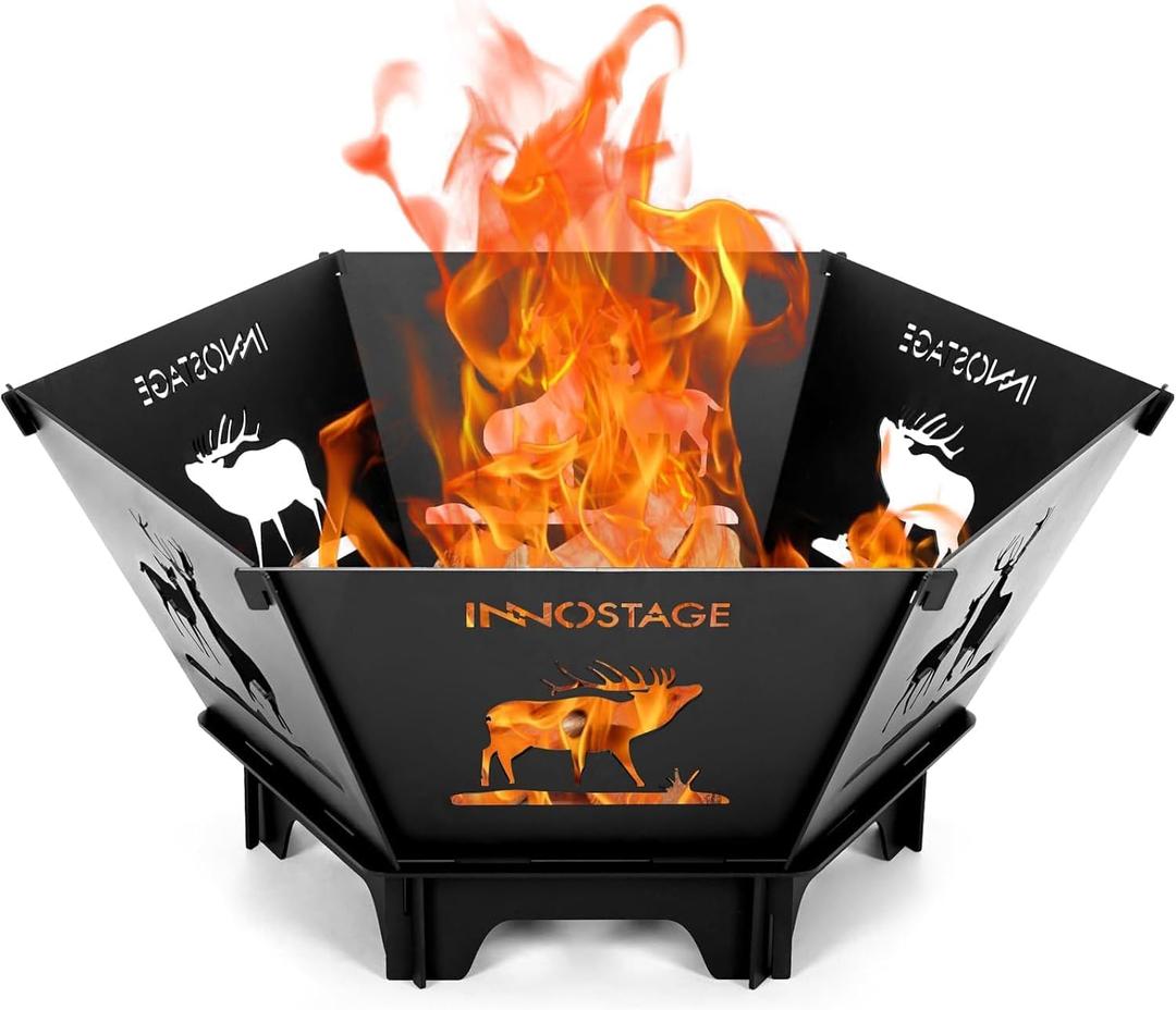 INNO STAGE Fire Pit for Camping- 23Inch Small Collapsible Firepit for Patio Outside Wood Burning Outdoor Indoor BBQ Picnic Foldable Fire Pits Bonfire of Backyard Patio with Portable Tote Bag