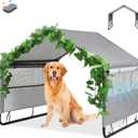 Large Dog House Shade Shelter Outdoor Tent for Large Medium Dogs, Outside Sun Rain Canopy Pet House for Homeless Cats Pigs Livestock with Rainproof Cover with Artificial Grapevine Leaves