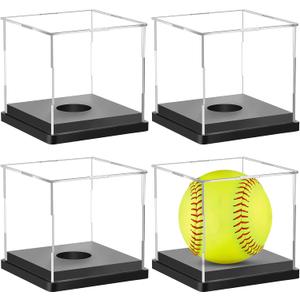 Hooqict 4 Pack Arcylic Softball Display Case Clear Softball Holder UV Protected Stand Championship Display Case Memorabilia Square Box for Golf Tennis Game Ball Baseball
