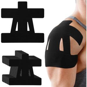 12 Count Kinesiology Tape for Shoulder Pain Relief Pre Cut Sports Waterproof Breathable Enhance Elastic Kinesiology Athletic Tape for Shoulder Support and Muscle Sports (Black)