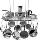 Vdomus Hanging Pot Rack - Ceiling Mount Kitchen Organizer for Pots and Pans with 15 Hooks - 33 x 17 Inches Heavy-Duty, Durable and Space-Saving Pan Holder - Silver