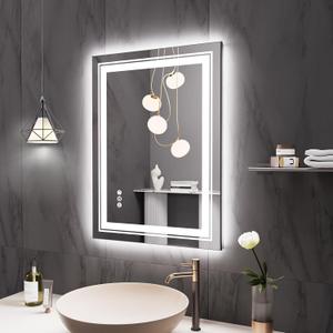 32" x 24" LED Bathroom Mirror with Lights, Front and Backlit Mirror, Anti-Fog Lighted Vanity Mirror, Stepless Dimmable, 3 Colors LED Mirror (Horizontal/Vertical)