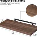 Fun Memories Floating Shelves - 2 Pack 12 Inch Deep Rustic Wooden Wall Shelves - Extra Deeper & Thicker Wall Mounted Storage Shelf for Living Room, Kitchen, Farmhouse - 36" W x 12" D x 1.5" H - Walnut