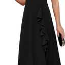 Women's Modest Formal Dresses with Knee Length Side Slit A Line Ruffle Maxi Evening Gowns Short Sleeve for Wedding Guests (Black, M)