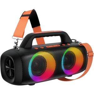 BassBloom Roar 1 Portable Bluetooth Speaker, 60W Powerful Sound with Deep Bass, IPX6 Waterproof, 24H Playtime, Bluetooth 5.4, RGB Party Lights, Wireless Stereo Pairing, Travel Outdoor for Camping and Beach