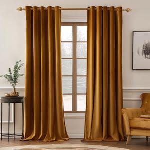MIULEE Velvet Curtains Golden Brown Elegant Grommet Thermal Insulated Soundproof Room Darkening Curtain/Drapes for Classical Living Room Bedroom Decor 72 x 84 Inch Set of 2