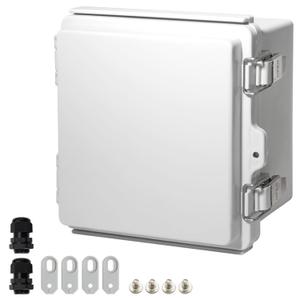 MAKERELE Small Waterproof Electrical Box Outdoor IP67 ABS Plastic Enclosure with Mounting Plate,Hinged Grey Cover,Wall Bracket,Stainless Steel Buckle and 1/4" NPT*2 (5.9"3.9"2.7")