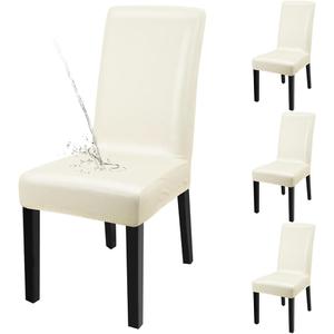 Dining Chair Covers, Solid Pu Leather Waterproof and Oilproof Stretch Dining Chair Protector Cover Slipcover (Beige, 4 Pack)