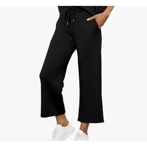 SAMPEEL for Women Summer Outfits Tops Wide Leg Crop Pants Vacation Travel Outfits M Woman's Pants Black