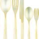 PLASTICPRO 80 Pieces Plastic Silverware Suave Elegant Premium Heavy Duty Gold Plastic Cutlery Set, Fancy Disposable Flatware