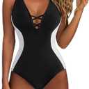 SUUKSESS Womens One Piece Tummy Control Swimsuit Crisscross Back Bathing Suits Medium