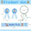 Tiamon Bear Theme Mom to Be Sash Baby Shower Dad to Be Pin and Flower Crown Headband for Gender Reveals Party Baby Shower Party Favors Decorations for Boys and Girls Pregnancy Props(Classic,Blue)