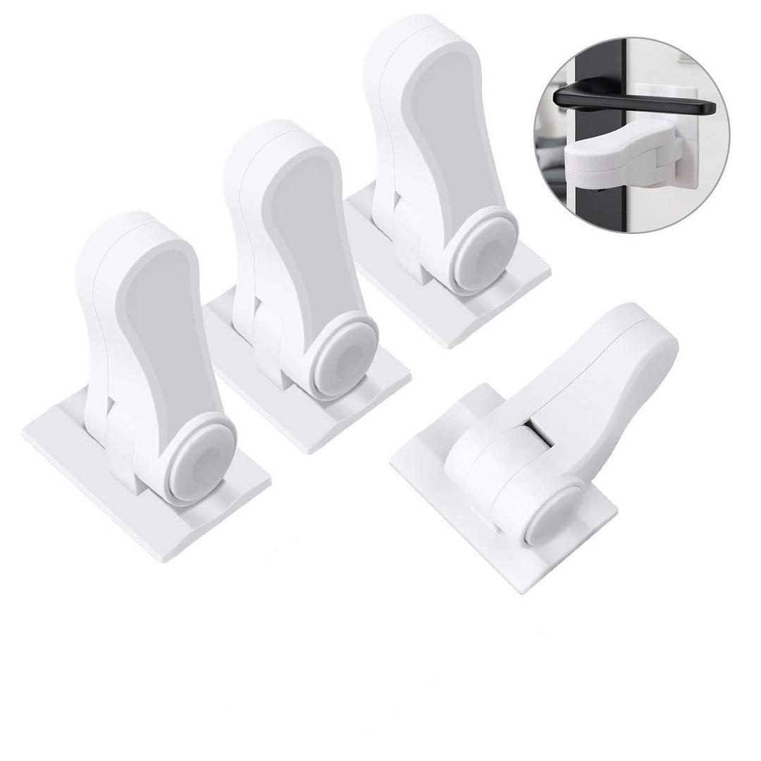Door Lever Lock Child Proof - Baby Proofing Door Handle Lock -Toddler Safety Doorknob Latch for Toilet Facuet Handle - No Drilling Install - Easiest Use 4 Pack (White)