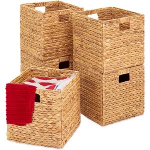Best Choice Products 10.5x10.5in Hyacinth Baskets, Rustic Set Of 5 Multipurpose Collapsible Storage Organizer, Handwoven Laundry Totes for Bedroom, Living Room, Shelves - Natural