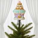 5.5 Inch Gingerbread House Tree Topper Candy Christmas Tree Topper Christmas Pastel Cupcake Decorations Pink Xmas Gingerbread Ornaments 3D Attachment Gift for Home Festive Party Decor