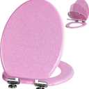 Angol Shiold Glitter Toilet Seat Molded Wood Elongated Toilet Seat with Quietly Close and Quick Release Hinges, Easy to Clean also Easy to Install (Elongated 18.5'', Pink)