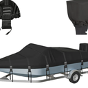1200D Solution-Dyed Waterproof Boat Cover, Heavy Duty Trailerable Bass, Runabout, V-Hull, Tri-Hull Pro-Style Fishing Boat Cover with Motor Cover