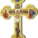 BlessedMart Ukrainian Orthodox Wall Cross - Wooden Byzantine Crucifix with Theotokos and St John for Home Altar - 8 Inch