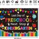 Preschool Graduation Backdrop Next Stop Kindergarten Photography Background Last Day of Preschool Banner for Class of 2025 Preschool Graduation Party Decorations Supplies (Black, 8X6FT(96 x 72 inch))