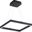 Modern Led Pendant Light Square Led Chandelier 1 Ring Acrylic Pendant Lighting Fixture for Bedroom Living Room Dining Room Kitchen Island 25W 6000K Not-dimmable 15.7L*15.7" W (Black)