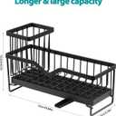 Generic Sink Caddy Organizer, Black Metal Kitchen Counter Sponge Holder with 360° Auto-Drain Tray, 9.8x3.9 Inch, 2-Compartment Storage for Cleaning Supplies