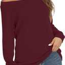 Women's Cute Sexy Off Shoulder Blouses Long Sleeve Boat Neck Tunics Tops (Small, Red)