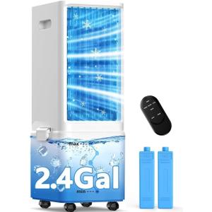 Windowless Air Conditioner w/ 4 Modes & 3 Speeds, Waterless Alert, 2.4-Gal Tank for 20H Cooling, 12H Timer, 20FT Remote, 70 Auto Swing Evaporative Air Cooler, Portable AC Unit for Bedroom