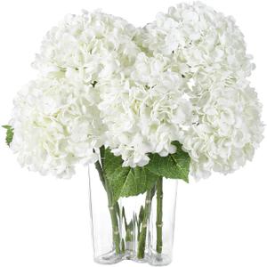 Coferset 3pcs White Lifelike Hydrangea Artificial Flowers 22inch Real Touch Faux Hydrangea Flower Stem for Home Party Wedding Floral Filler Arrangements Ceterpieces Bouquets
