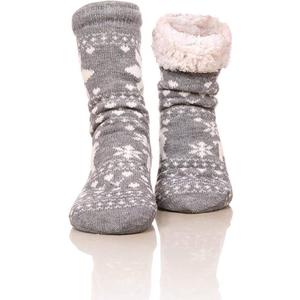 FRALOSHA Fuzzy Warm Slipper Socks Women Winter floor Socks Super Soft lined with Grippers reading Socks Cozy Sleeping Reindeer Socks (One Size, Grey)
