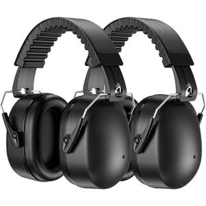 ProCase 2 Pack Ear Muffs for Noise Reduction SNR 32dB/NRR 26dB, Ear Hearing Protection for Adults/Kids, Autism Sensory Noise Cancelling Headphones for Work Shooting Gun Range -Black/Black