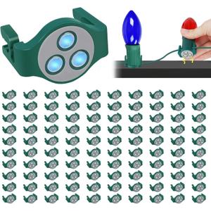 ANGAR 100 Pack Magnetic Christmas Light Clips, Upgraded Anti-Slip Metal Roof Christmas Light Hooks for C9 C7 Sockets, Weather-Resistant String Lighting Clips for Outside Gutters Patio Holiday (Green)