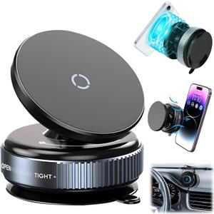 Upgraded Vacuum Magnetic Suction Phone Mount,360Adjustable Magnetic Suction Cup Phone Mount,ideal for Car/Gym/Mirror/Shower/Smooth Surface,Compatible with iPhone Android and All Smartphones,Black