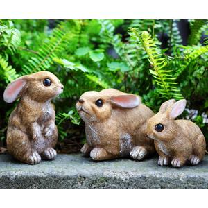Bunny Decor Yard Decorations Outdoor Set of 3, Bunny Decorations for Home Garden Outdoor Statues, Easter Rabbit Figurines, Mom Gifts (Brown)