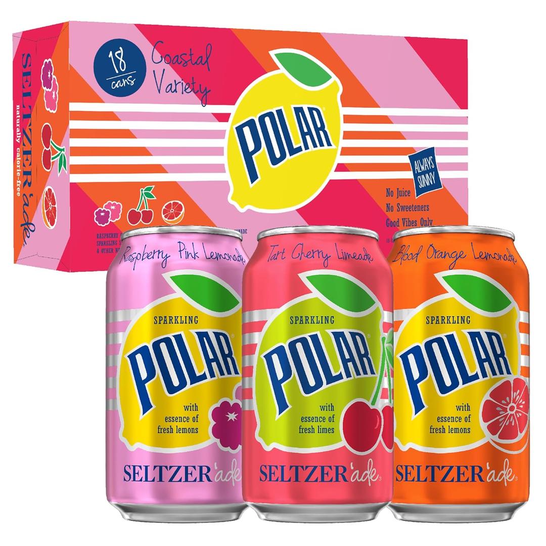 Polar Seltzer'ade Coastal Variety Pack, 12 fl oz cans, 18 pack (EXP 09/10/27)