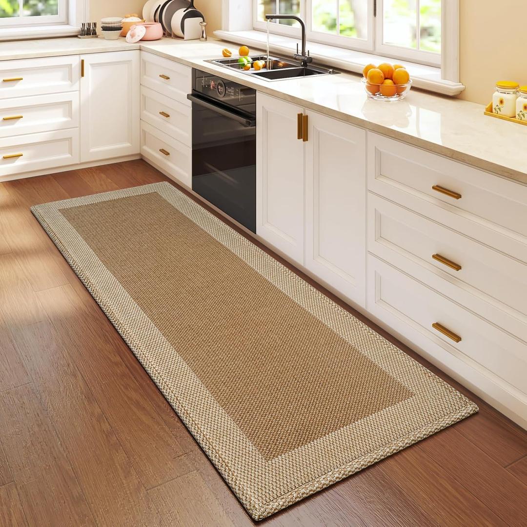 Kitchen Mats for Floor, Super Absorbent Kitchen Rugs Non Slip Washable, Soft Braided Kitchen Runner Rug, Standing Mat Kitchen Sink Mat, Easy to Clean, Brown 17x59