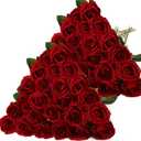 Hotop 40 Pcs Rose Artificial Flowers Bulk with Long Stem,Realistic Silk Fake Roses Bouquet for Home Wedding Centerpieces Party Table Decoration Valentines Gifts(Wine Red)