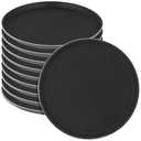 NINGWAAN 10 PCS Round Restaurant Serving Tray, 11 inch Plastic Non Slip Food Service Trays with Raised Edges for Kitchen, Cafeteria, Bar, Black
