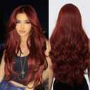 testar Copper Wig for White Women Lace Hairline Auburn Wig Middle Part Red Wigs Burgundy Wigs Reddish Brown Wig Long Wavy Synthetic Wigs for Cosplay 26IN