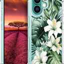Compatible with iPhone 16 Plus Case Cute Clear for Women,Cool Transparent Silicone Phone Cases Cover - Green Tropical White Hibiscus