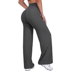 VOYJOY Straight Leggings Bottoms Wide Leg Pants for Women 29"/ 31.5"/33"/35" High Waist Stretch Casual Sweatpants (Medium, Dark Gray)