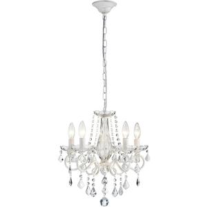 ANJIADENGSHI Small Crystal Chandelier, Modern White Chandelier Dining Room Light Fixture, Mini Crystal Pendant Light for Bedroom Ceiling Light Fixture for Living Room Entryway Kitchen Island Hallway