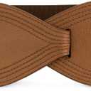 Allegra K Plus Size Interlock Buckle 8-shaped Faux Leather Elastic Belt Cinch Waistband for Lady (Fit Waist Girth:25"/63.5cm-37"/94cm, Brown)